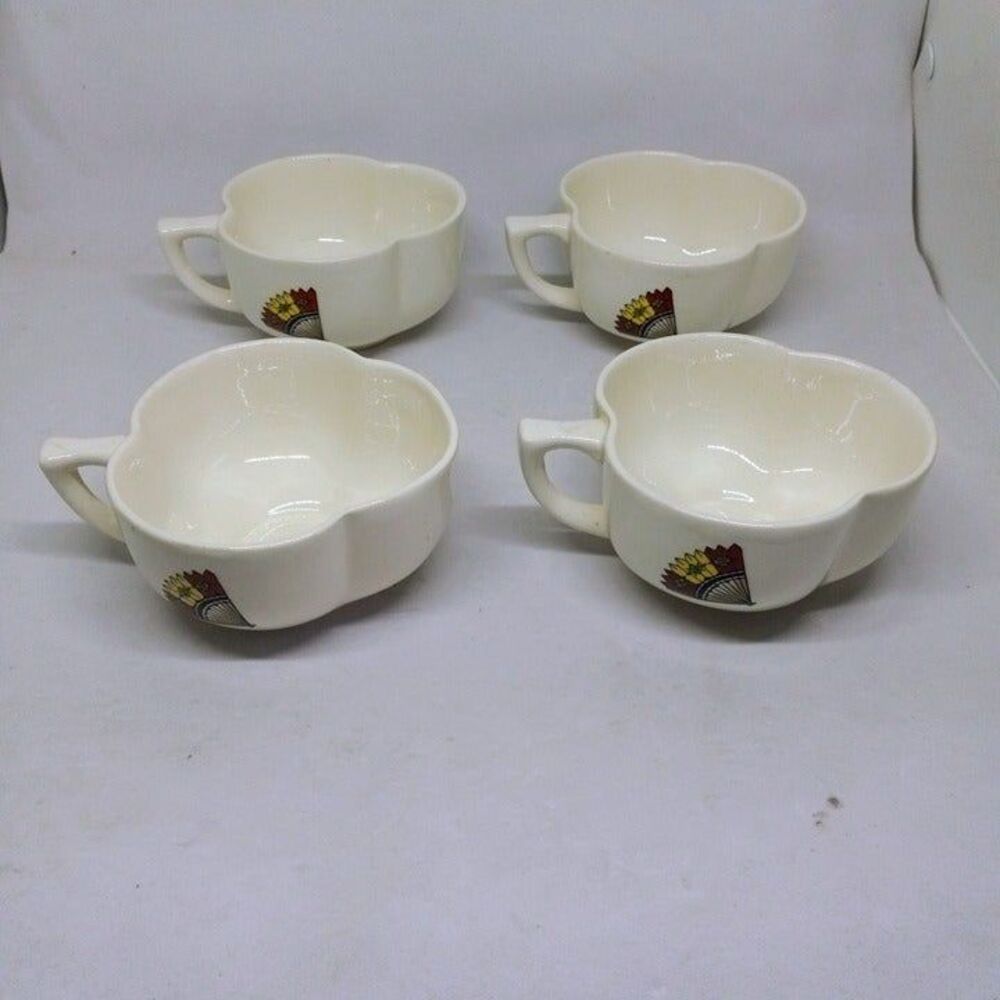 American Limoges China Company Casino Clover Flat Cups-Lot of 4-Vintage-1950s